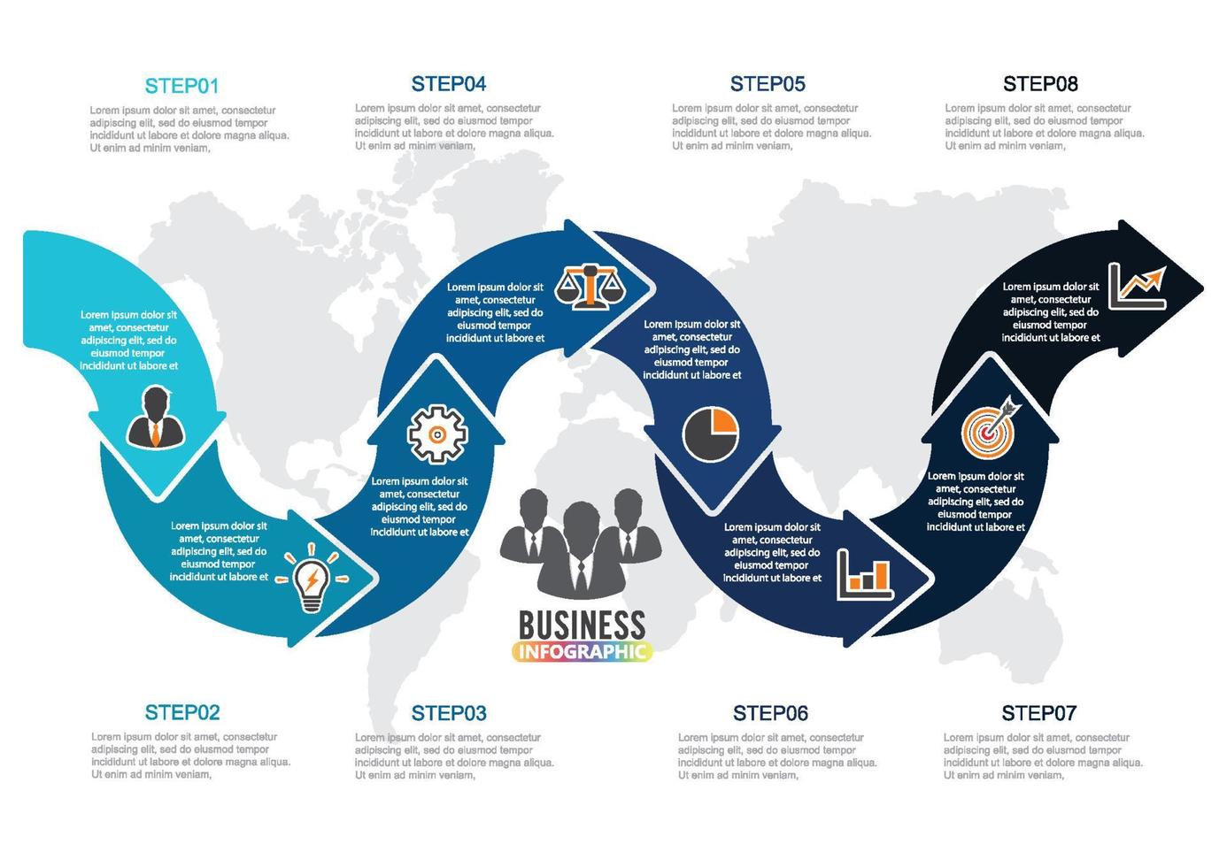 Timeline infographics design template with 8 options, process diagram, vector eps10 illustration