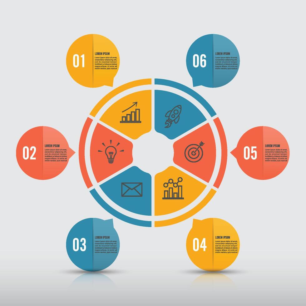 plantilla de diseño de infografía vectorial. concepto de negocio con 6 opciones, partes, pasos o procesos. se puede utilizar para diseño de flujo de trabajo, diagrama, opciones numéricas, diseño web. Visualización de datos. vector