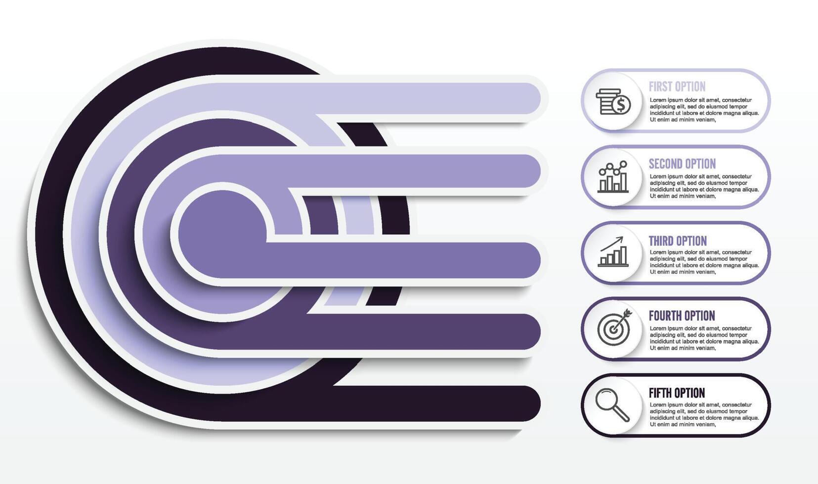 El vector de diseño infográfico y los iconos de marketing se pueden utilizar para el diseño del flujo de trabajo, el diagrama, el informe anual y el diseño web. concepto de negocio con 5 opciones, pasos o procesos