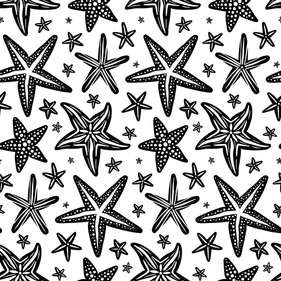 Black and White Starfish Vector Seamless Pattern