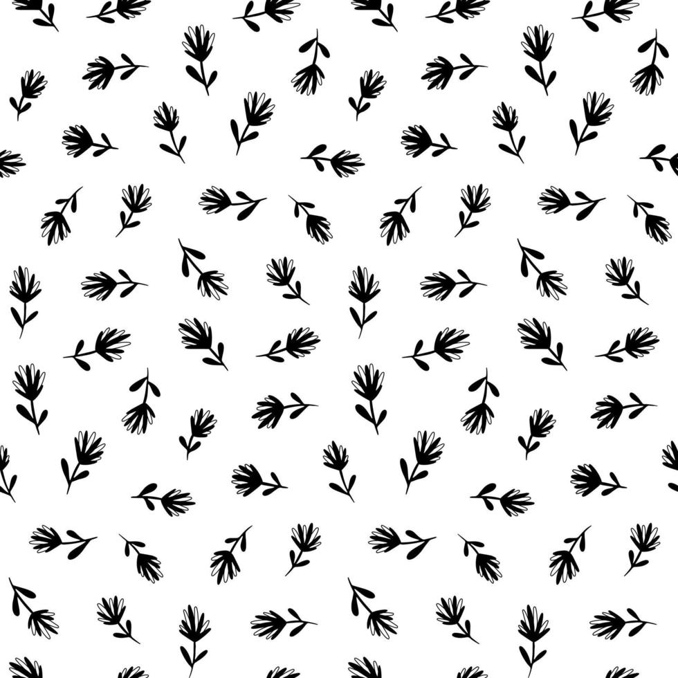 Black and White Floral Vector Seamless Pattern