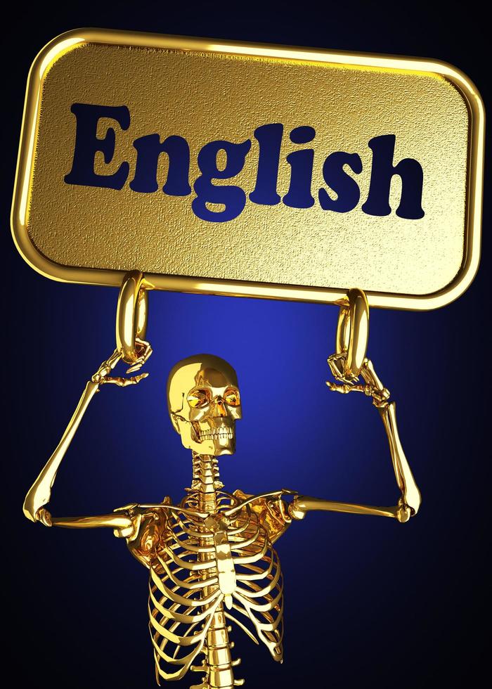 English word and golden skeleton photo