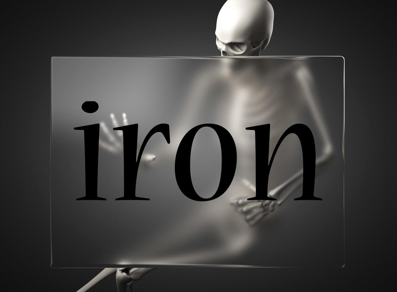 iron word on glass and skeleton photo