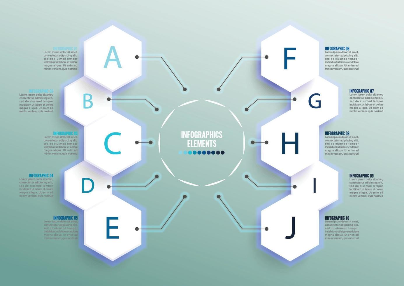 plantilla infográfica vectorial con etiqueta de papel 3d, círculos integrados. concepto de negocio con 10 opciones. para contenido, diagrama, diagrama de flujo, pasos, partes, infografías de línea de tiempo, flujo de trabajo, gráfico. vector