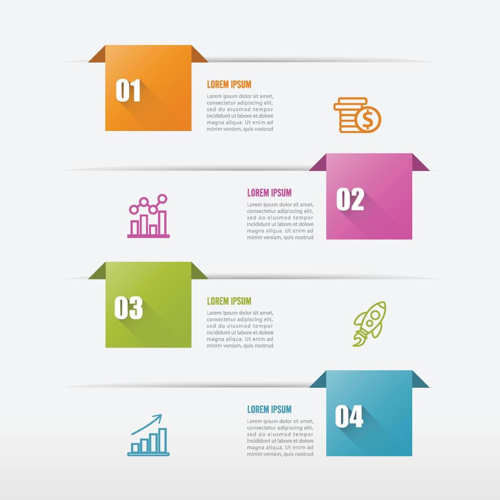 El vector de diseño de infografías y los iconos de marketing se pueden utilizar para el diseño de flujo de trabajo, diagrama, informe anual, diseño web. concepto de negocio con 4 opciones, pasos o procesos.