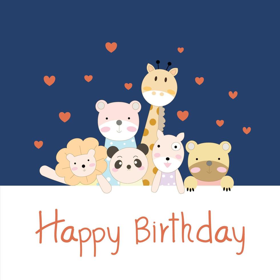 Happy Birthday card background with animals group. illustrator vector. vector