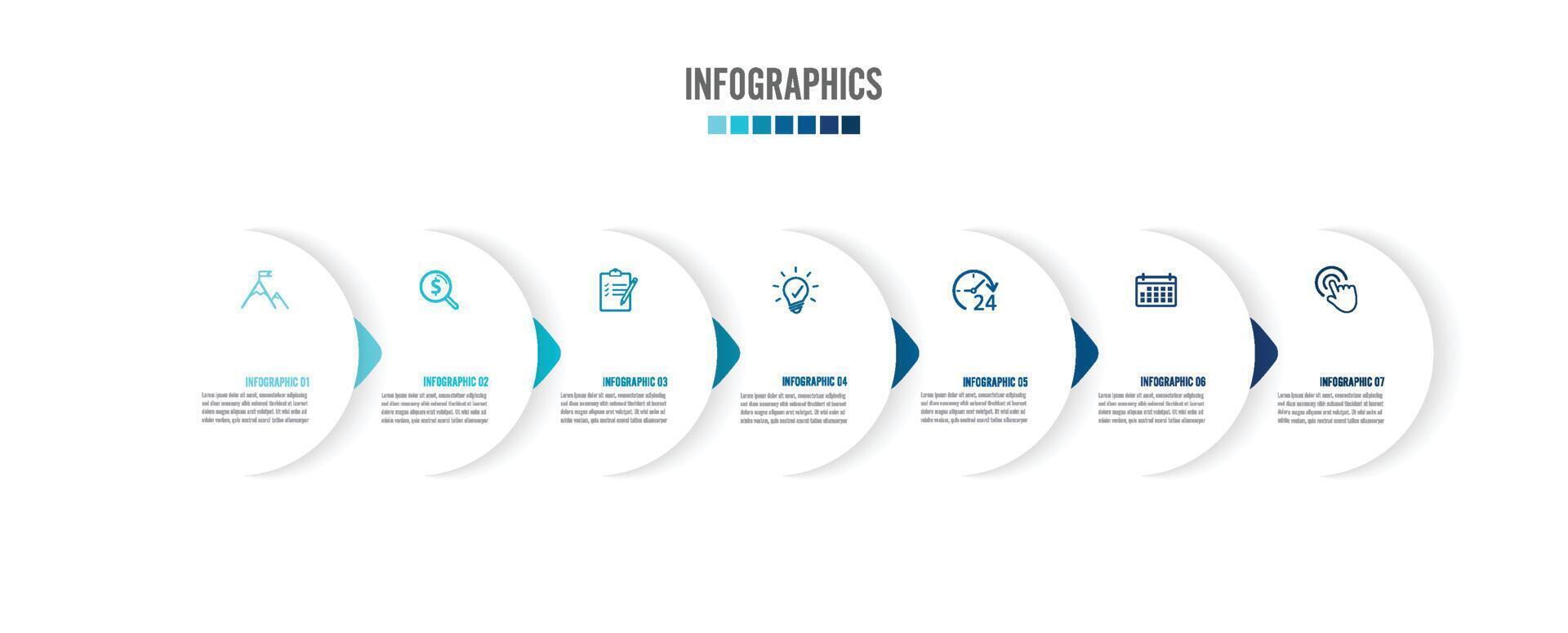 siete flechas superpuestas de papel blanco colocadas en una fila horizontal. concepto de 8 sucesivos. para contenido, diagrama, diagrama de flujo, pasos, partes, infografías de línea de tiempo, diseño de flujo de trabajo, gráfico. vector