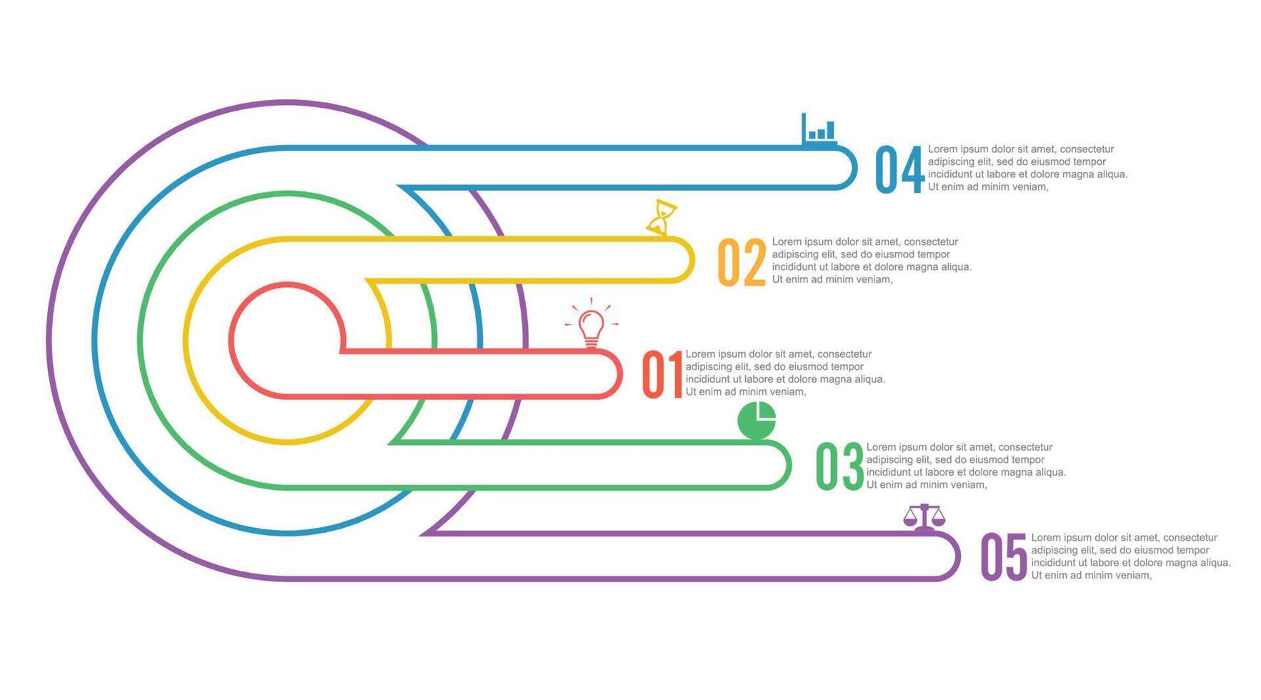 El vector de diseño infográfico y los iconos de marketing se pueden utilizar para el diseño del flujo de trabajo, el diagrama, el informe anual y el diseño web. concepto de negocio con 5 opciones, pasos o procesos.