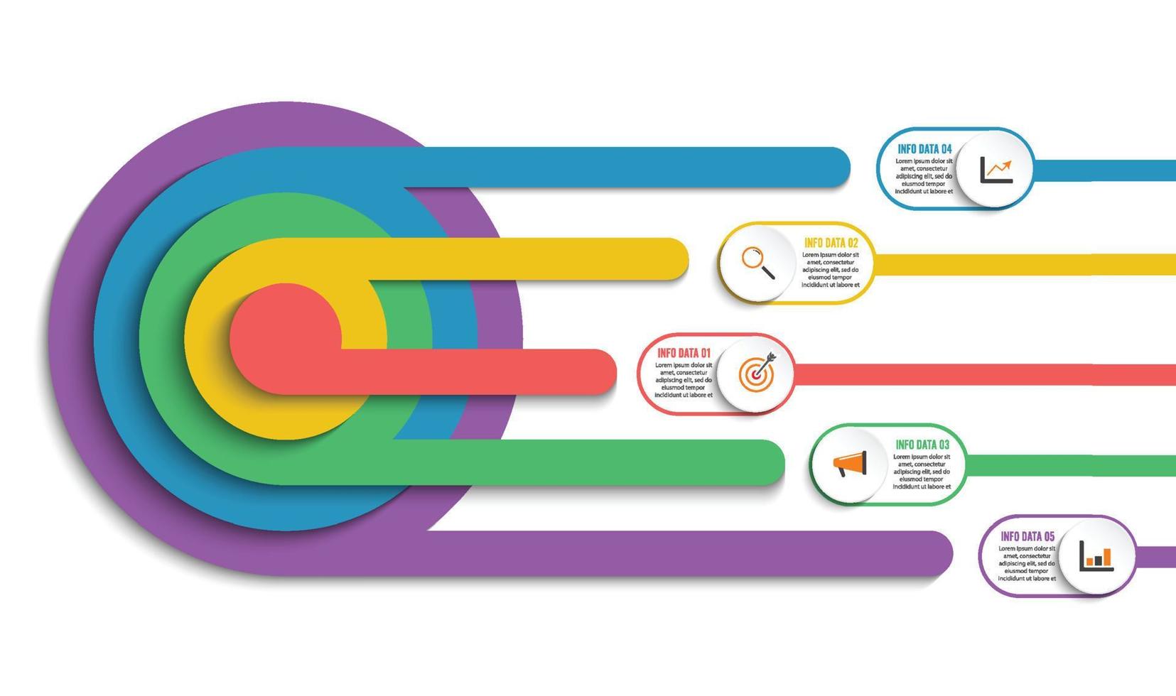 El vector de diseño infográfico y los iconos de marketing se pueden utilizar para el diseño del flujo de trabajo, el diagrama, el informe anual y el diseño web. concepto de negocio con 5 opciones, pasos o procesos.