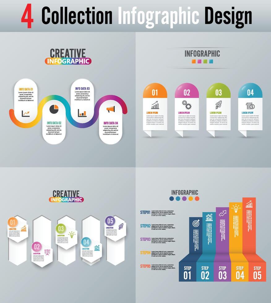 Infographic design vector and marketing icons can be used for workflow layout, diagram, annual report, web design. Business concept with 4 and 5 options, steps or processes.