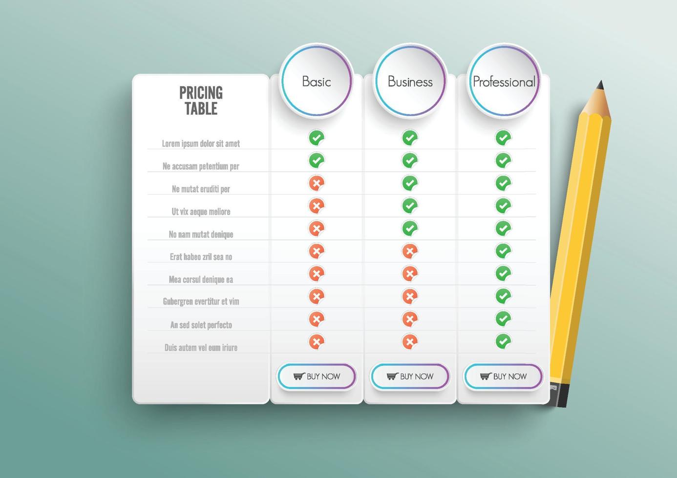 Comparison pricing list. Comparing price or product plan chart compare products business purchase discount hosting image grid. Services cost table unlimited menu planning vector infographics template.