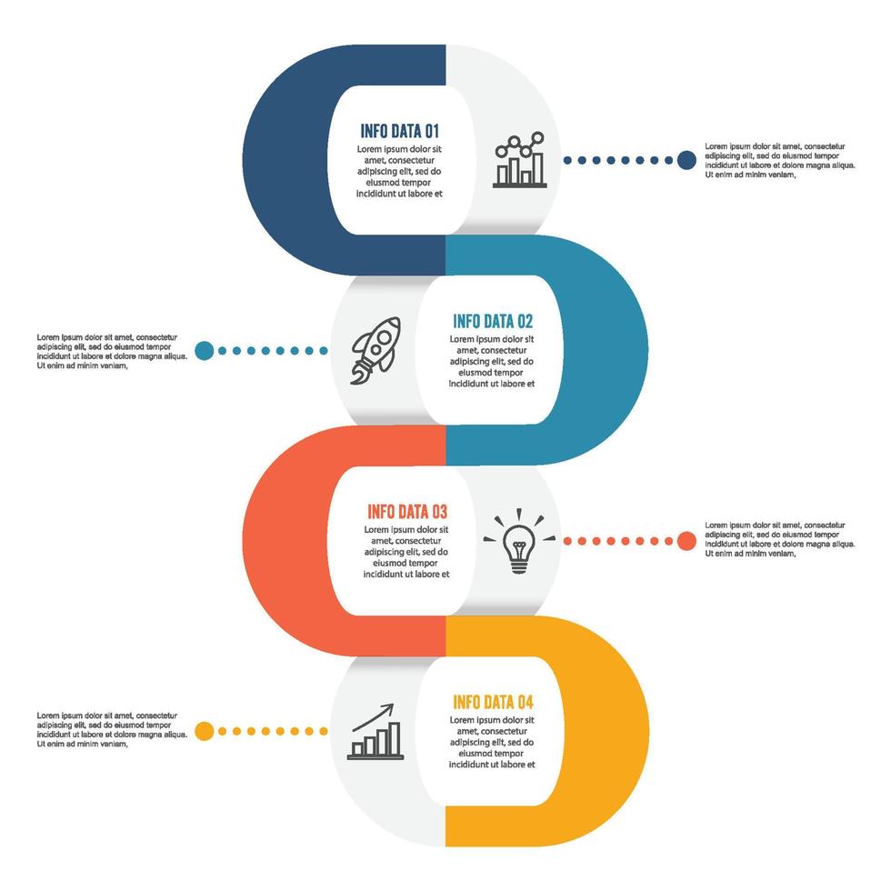 la línea de tiempo de plantilla infográfica de color horizontal numerada para cuatro posiciones se puede utilizar para flujo de trabajo, banner, diagrama, diseño web, gráfico de área vector