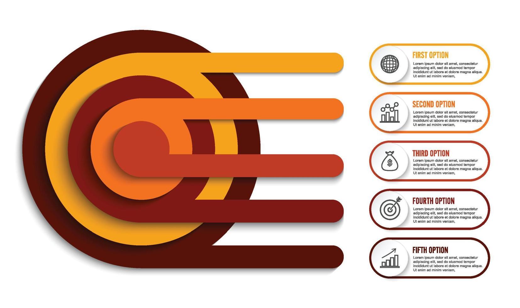 El vector de diseño infográfico y los iconos de marketing se pueden utilizar para el diseño del flujo de trabajo, el diagrama, el informe anual y el diseño web. concepto de negocio con 5 opciones, pasos o procesos