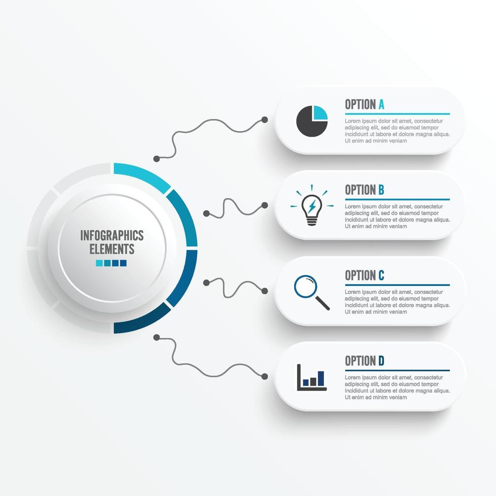 elementos abstractos de la plantilla de infografía gráfica con etiqueta. concepto de negocio con 4 opciones. para contenido, diagrama, diagrama de flujo, pasos, partes, infografías de línea de tiempo, diseño de flujo de trabajo, gráfico. vector