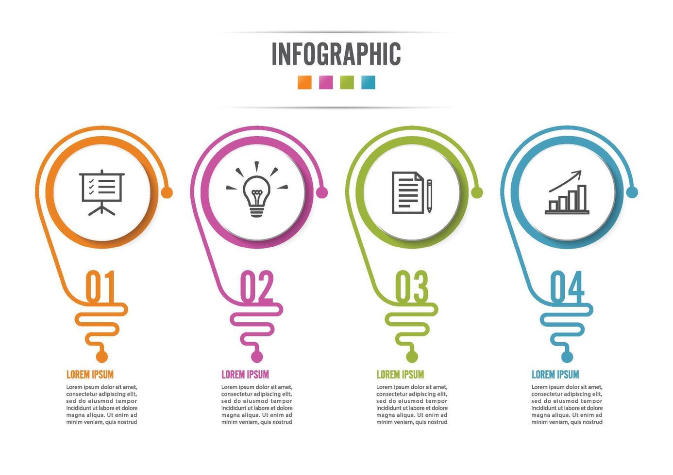 infografía abstracta con bombilla. infografías para presentaciones de negocios o banner de información 4 opciones. vector