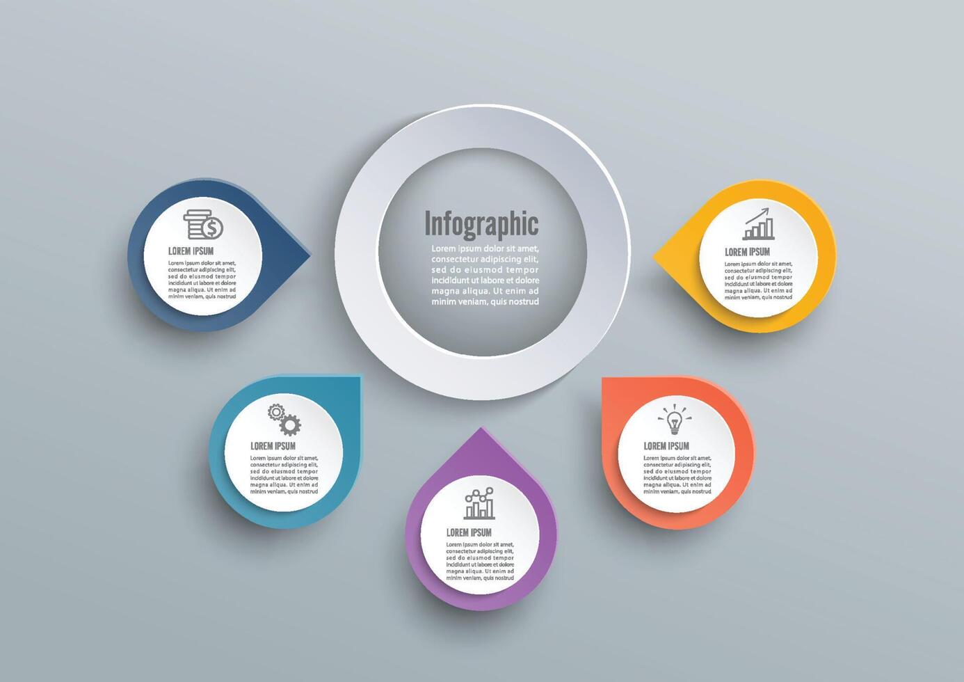 Vector abstract 3d paper infographic elements. Circular infographics.