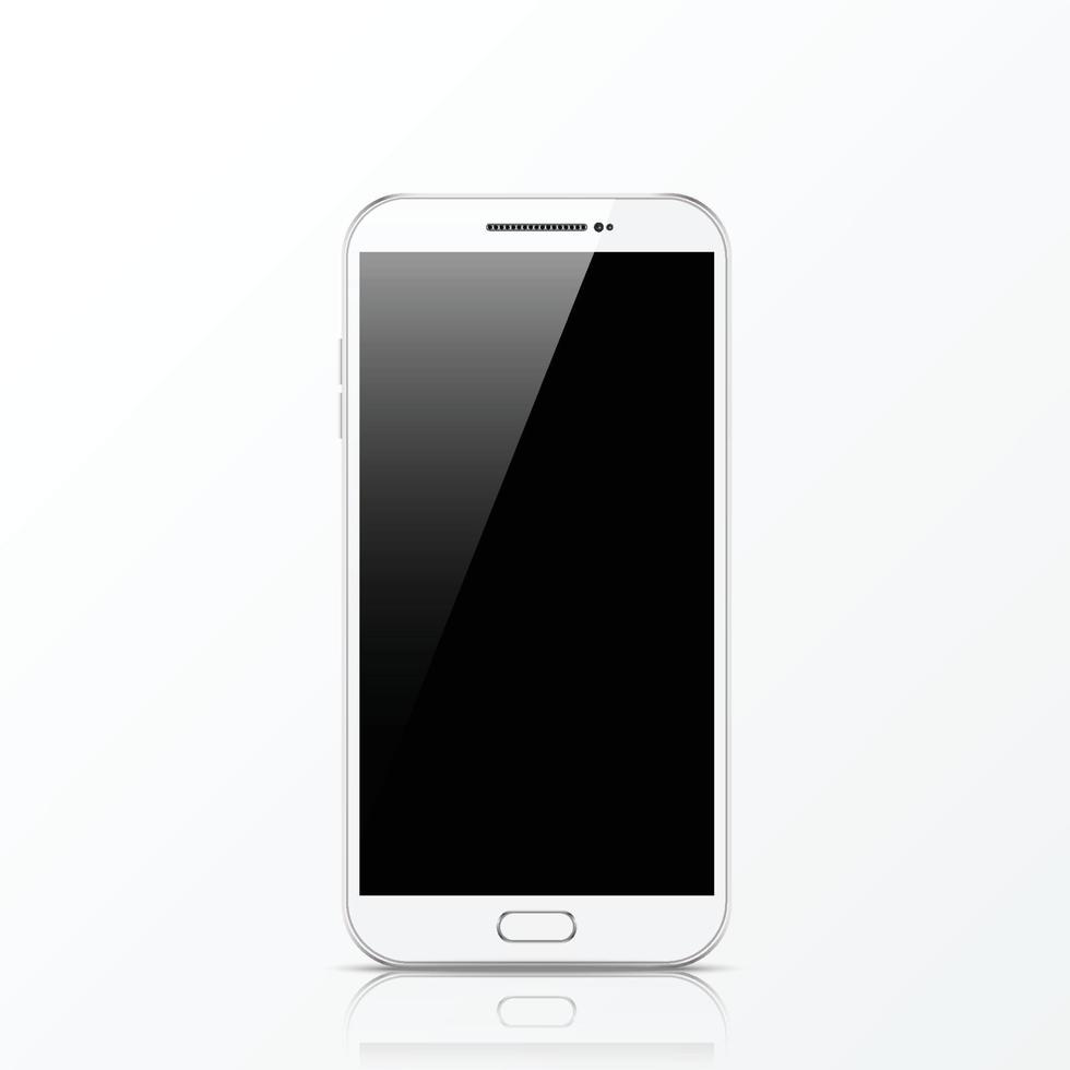 Modern white touchscreen cellphone tablet smartphone isolated on light background. Empty screen vector