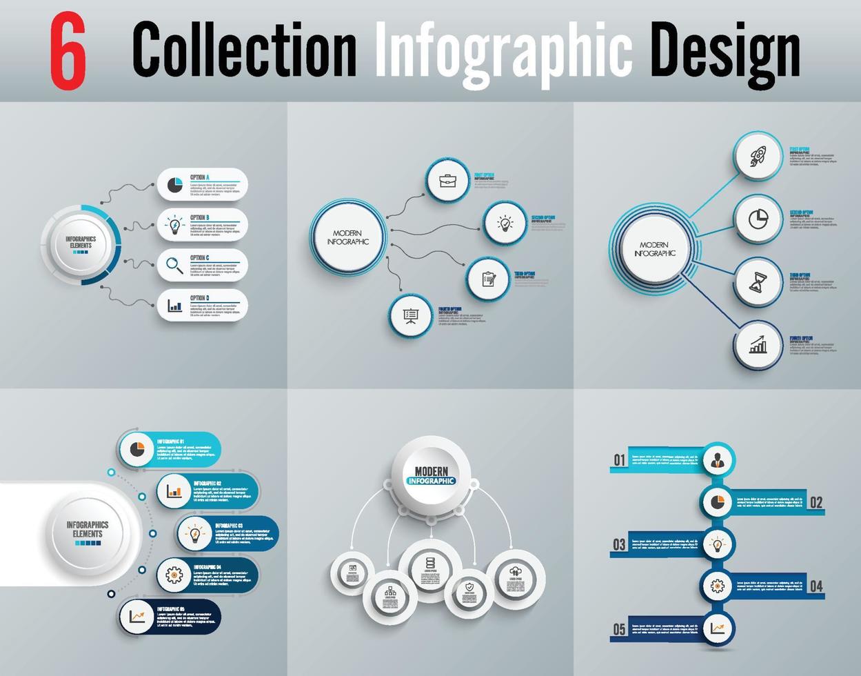 El vector de diseño infográfico y los iconos de marketing se pueden utilizar para el diseño del flujo de trabajo, el diagrama, el informe anual y el diseño web. concepto de negocio con 4 y 5 opciones, pasos o procesos.