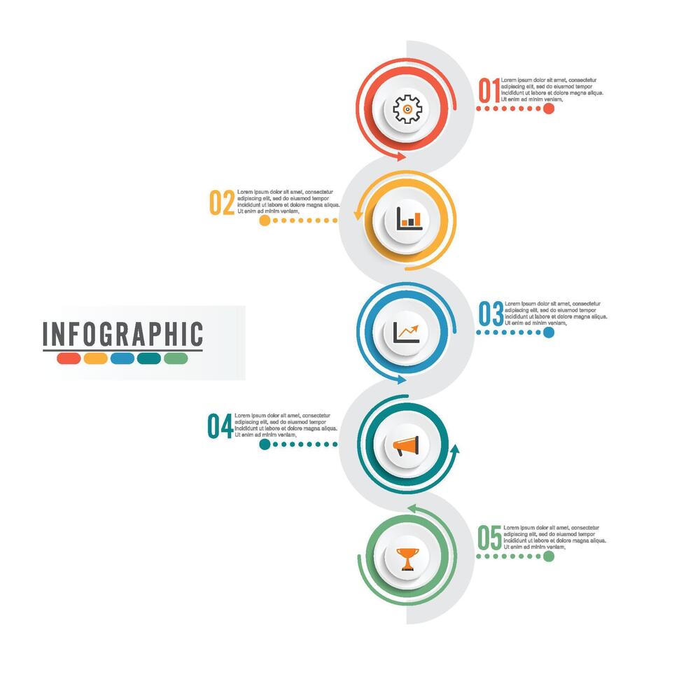 plantilla infográfica 3d abstracta con cinco pasos para el éxito. plantilla de círculo empresarial con opciones para folleto, diagrama, flujo de trabajo, línea de tiempo, diseño web. pasos vectoriales 10 vector