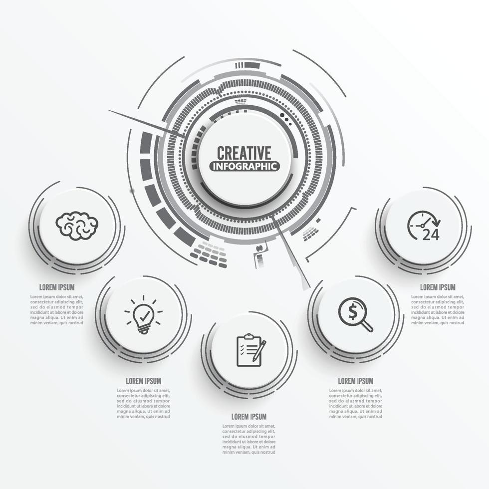 plantilla de infografía vectorial con etiqueta de papel 3d, círculos integrados. concepto de negocio con opciones. para contenido, diagrama, diagrama de flujo, pasos, partes, infografías de línea de tiempo, diseño de flujo de trabajo, gráfico vector