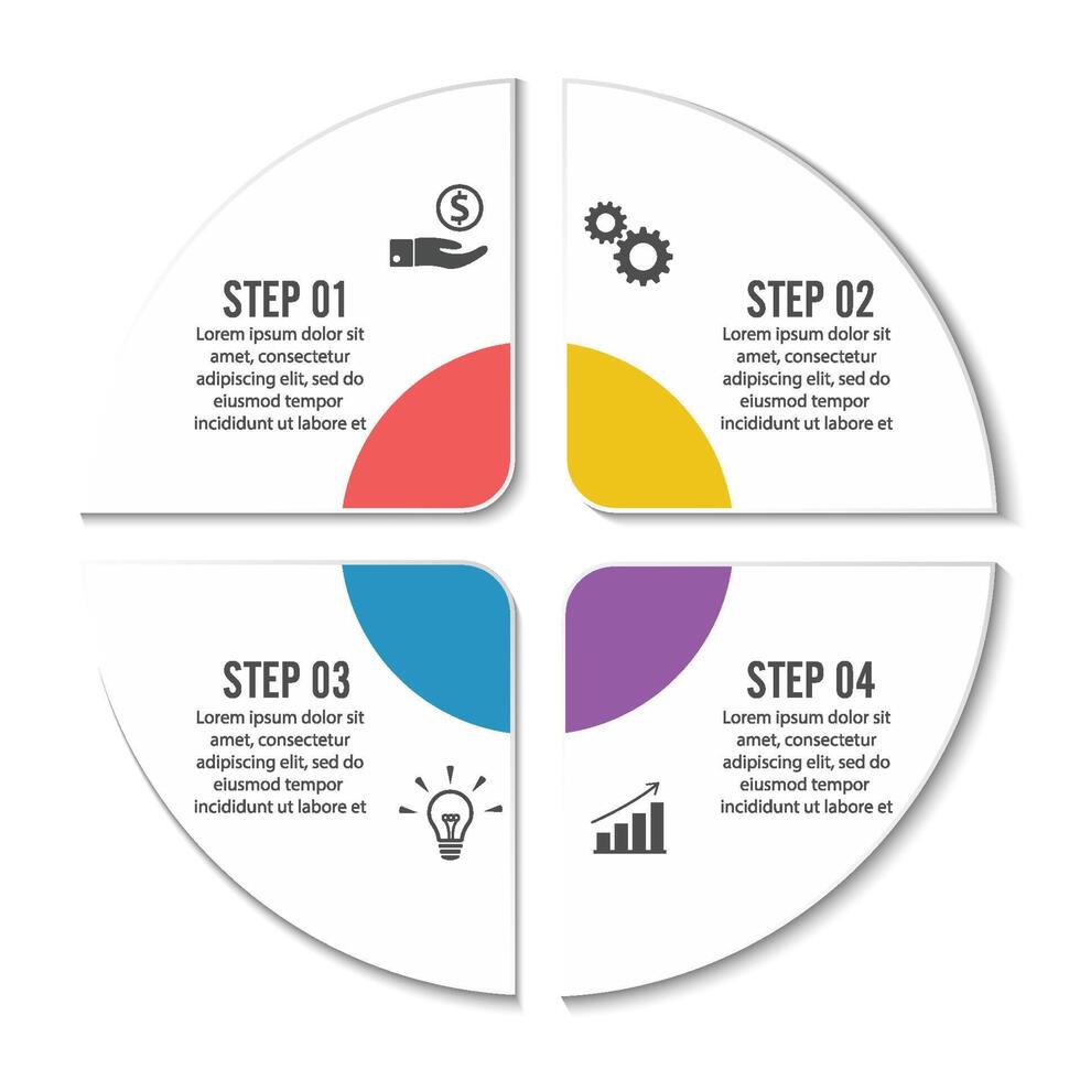 plantilla infográfica circular cuatro opciones, procesos o pasos para la presentación empresarial vector