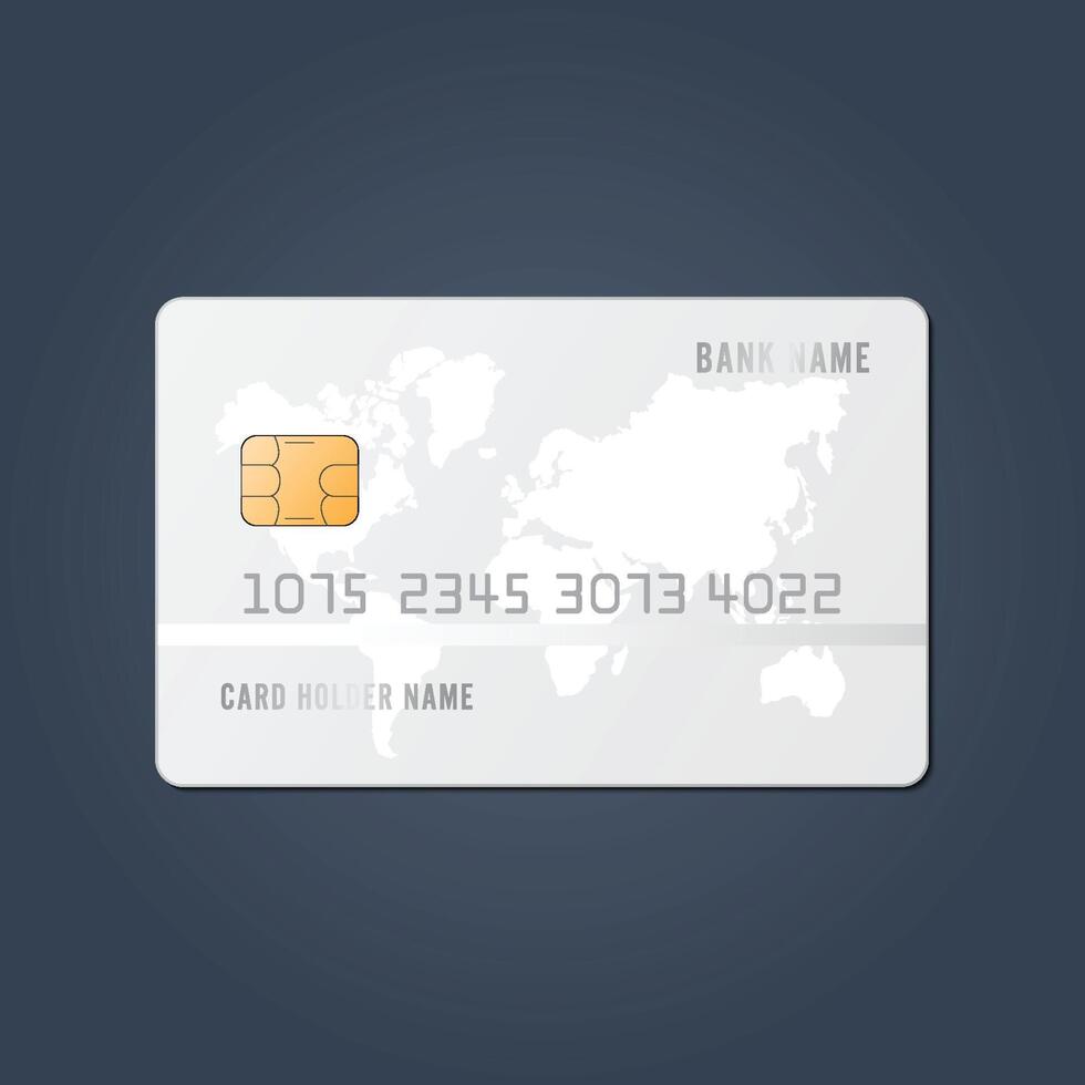 Credit Card realistic mockup. Clear plastic card template on grey background. Business and finance concept. vector