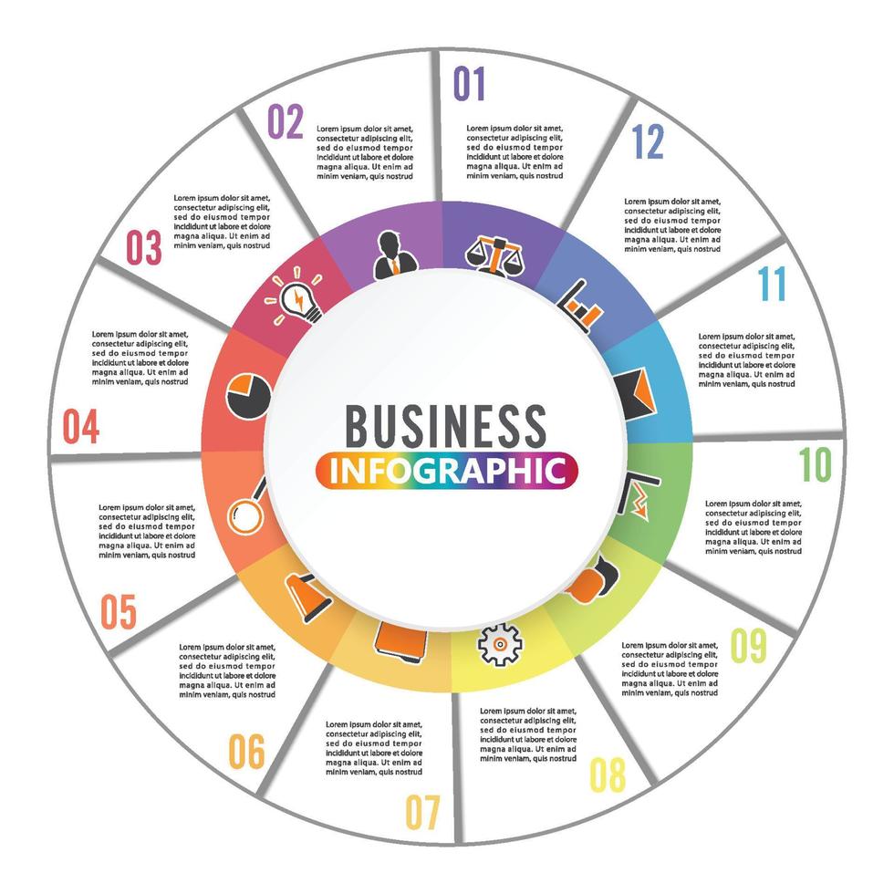 plantilla infográfica de gráfico circular con 12 opciones para presentaciones, publicidad, diseños, informes anuales vector