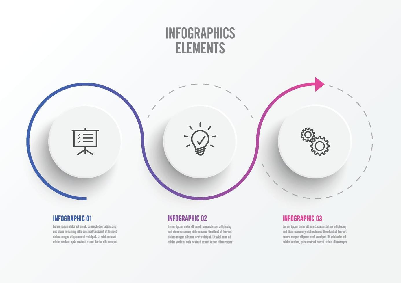 Elementos abstractos de la plantilla de infografía gráfica con etiqueta, círculos integrados. concepto de negocio con 3 opciones. para contenido, diagrama, diagrama de flujo, pasos, partes, infografías de línea de tiempo, diseño de flujo de trabajo. vector