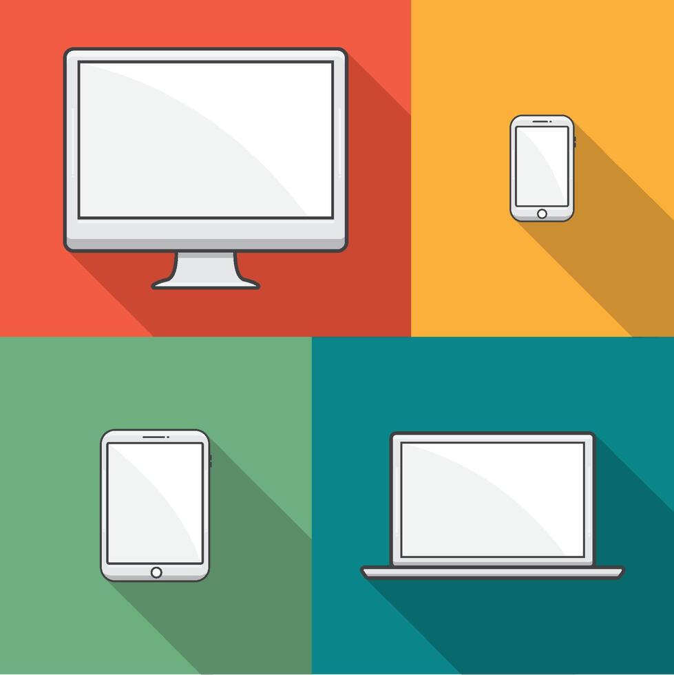Gadget and device smartphones, tablets, laptops and computer with blank screen on color background. vector illustration eps10