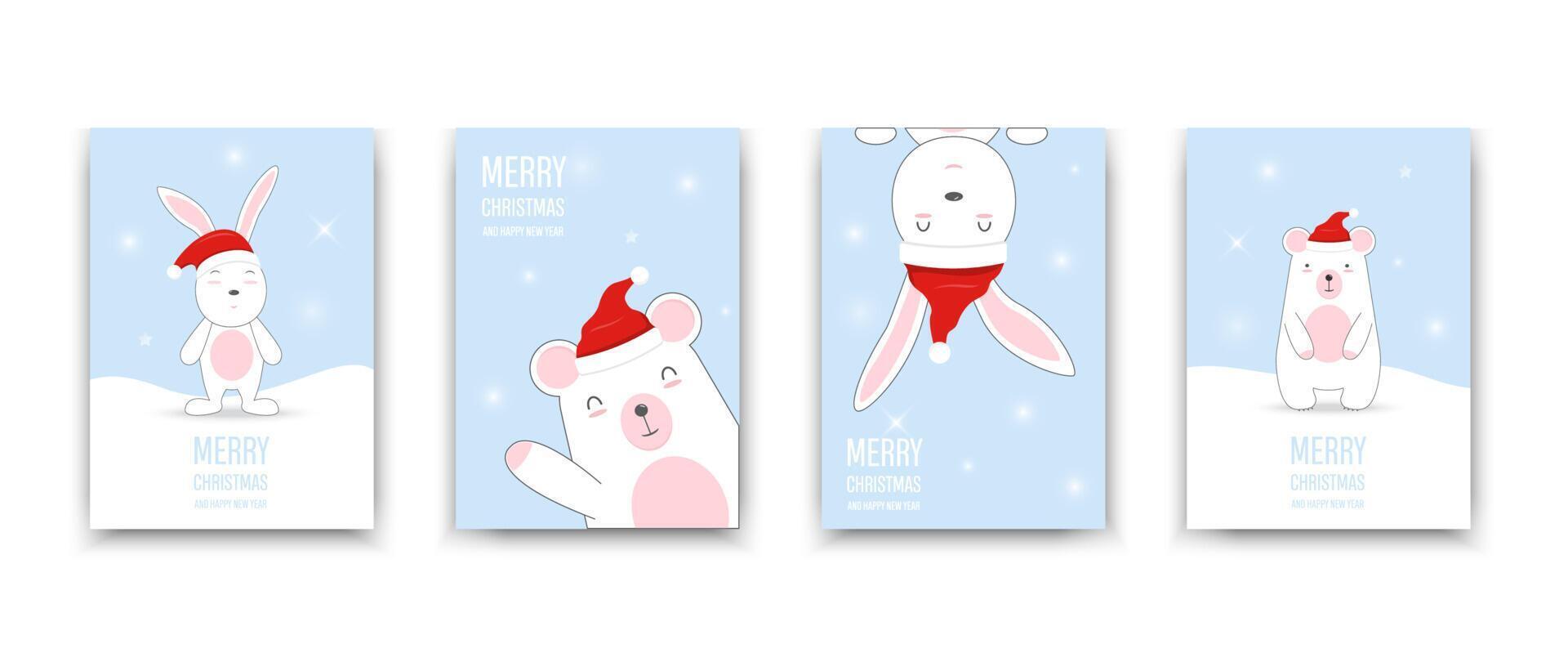 Set of Christmas and New Year greeting cards. Vector illustration.