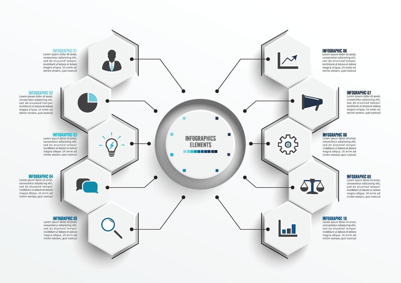 plantilla de infografía vectorial con etiqueta de papel 3d. concepto de negocio con 10 opciones. para contenido, diagrama, diagrama de flujo, pasos, partes, infografías de línea de tiempo, flujo de trabajo, gráfico vector