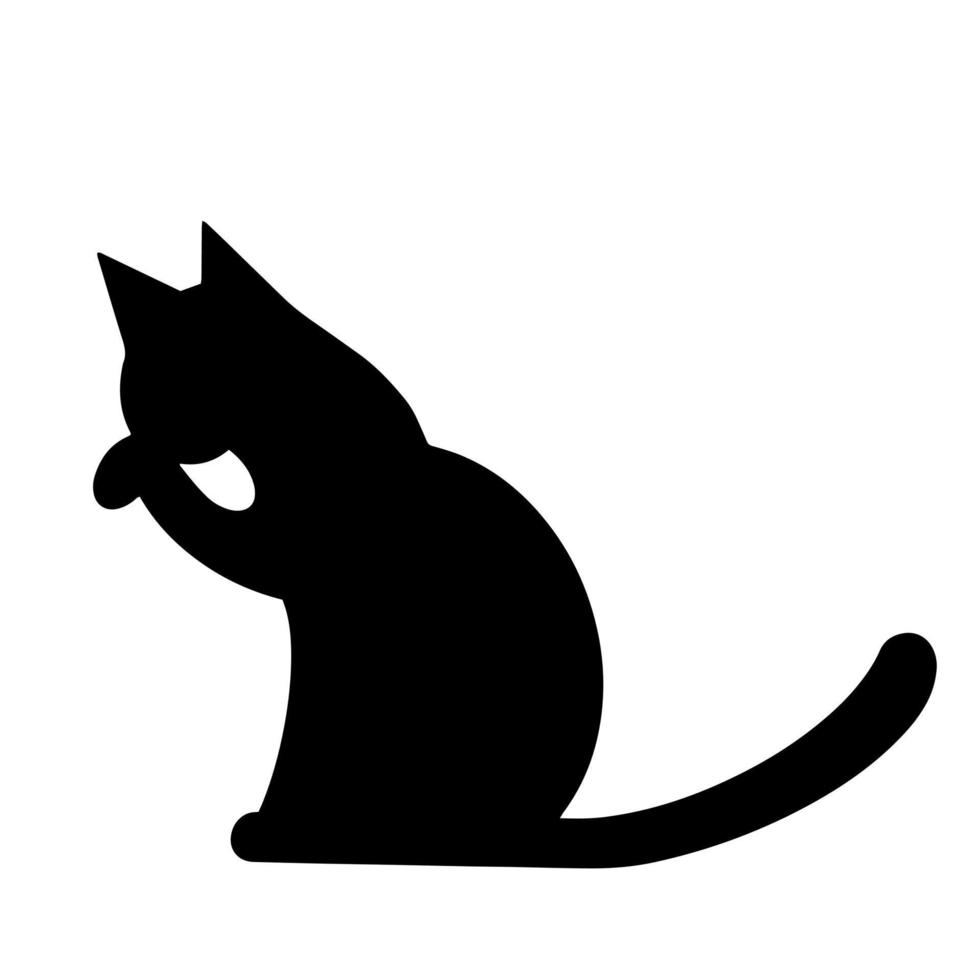 Vector icon black cat sitting. Silhouette of a cat isolated on a white background