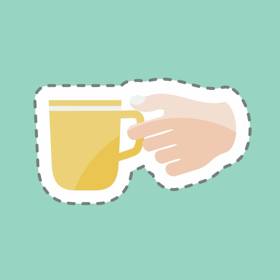 Sticker line cut Holding Coffee Cup. suitable for Hand Actions symbol vector