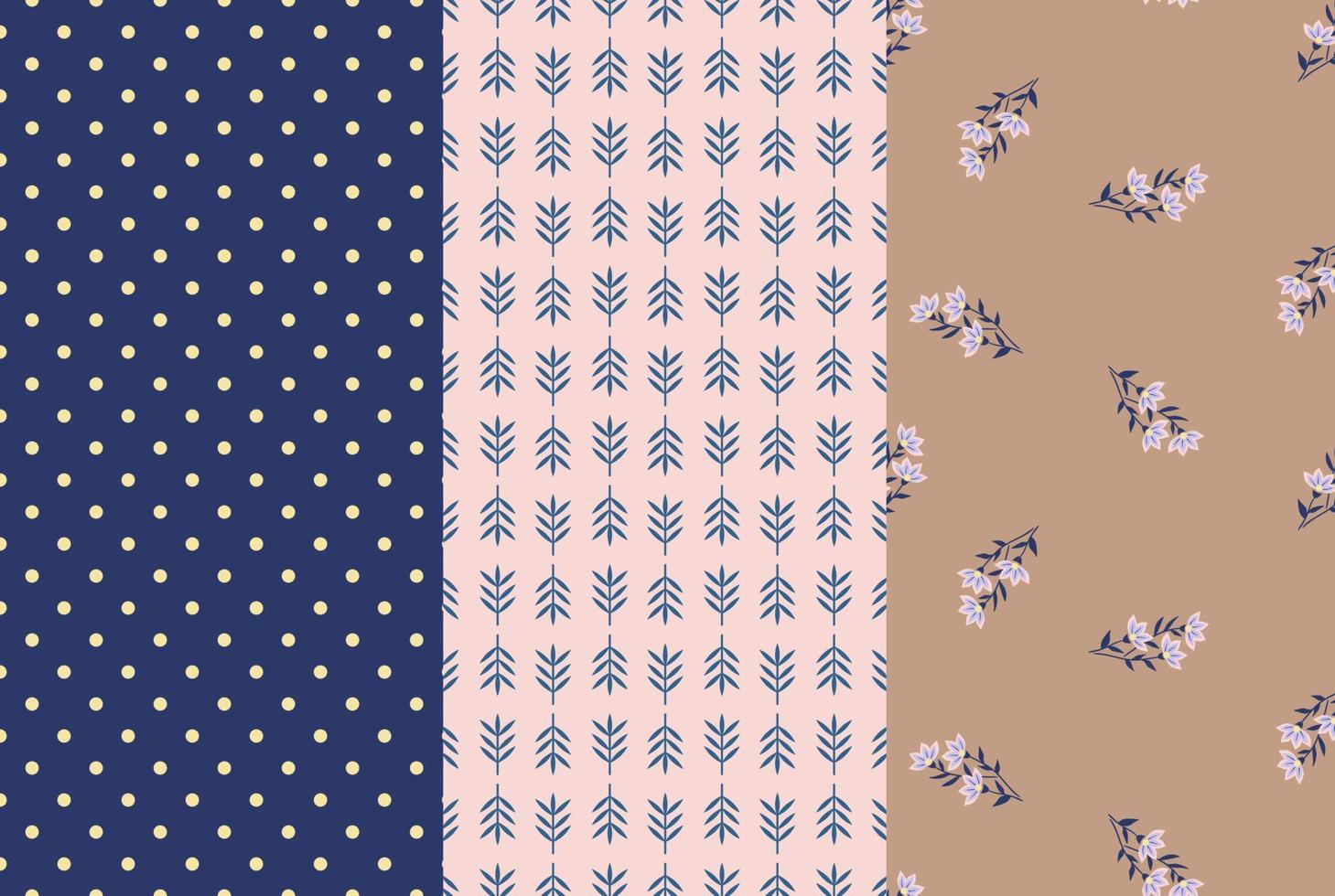 MIXED OF CUTE FLOWERS PATTERN DESIGN SET WITH EARTH TONE COLORS vector