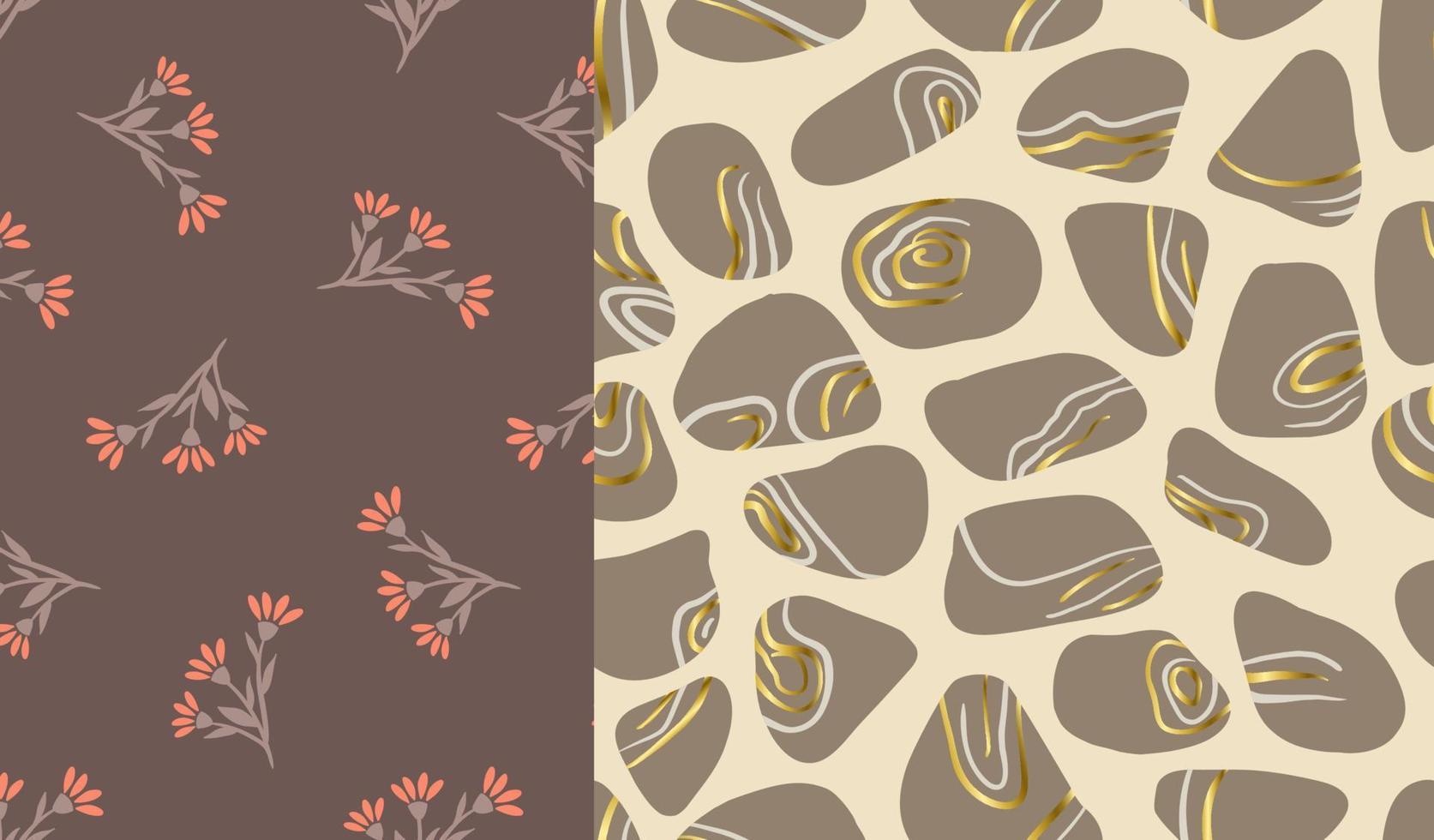 MIXED OF CUTE FLOWERS PATTERN DESIGN SET WITH EARTH TONE COLORS vector