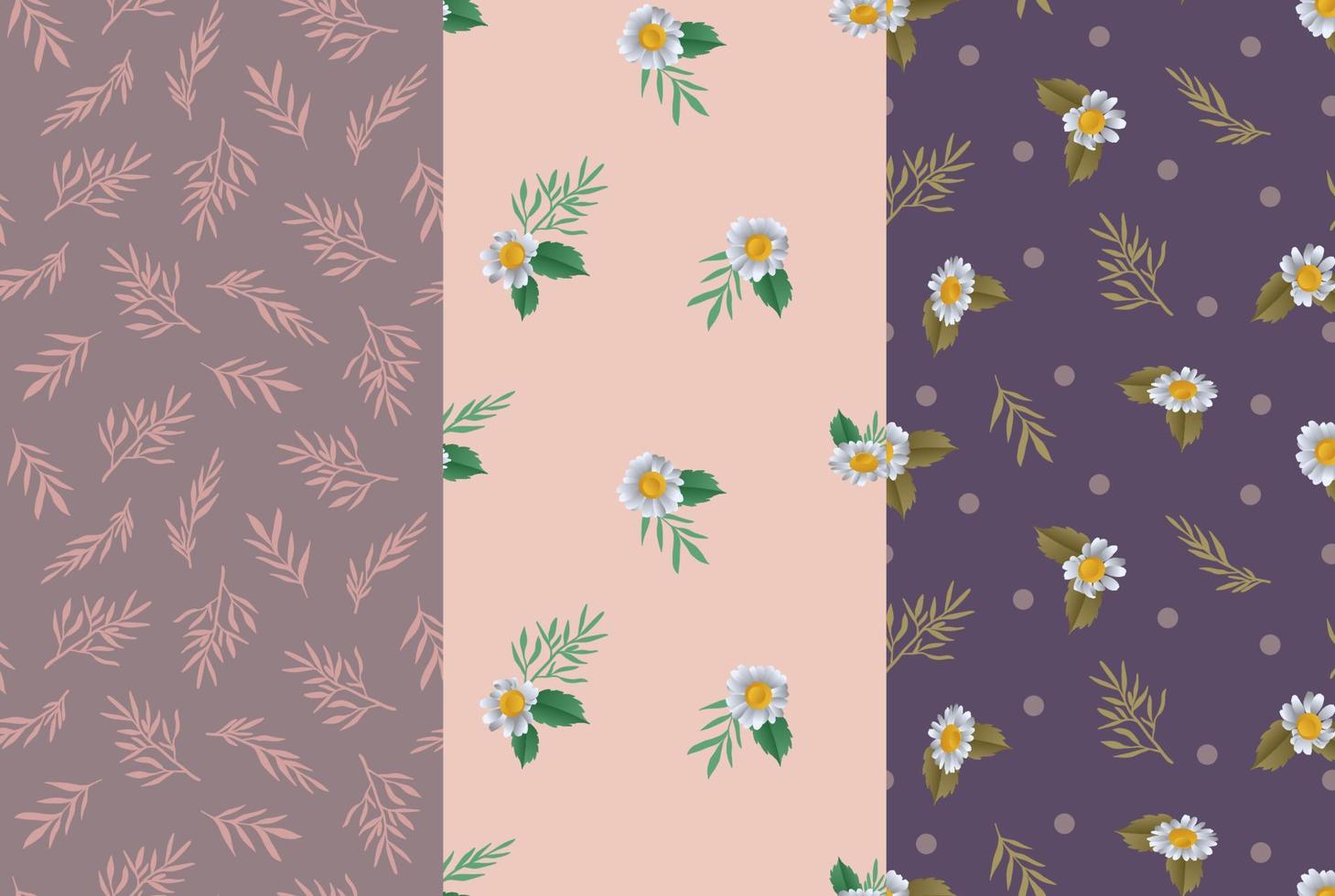 MIXED OF CUTE FLOWERS PATTERN DESIGN SET WITH EARTH TONE COLORS vector