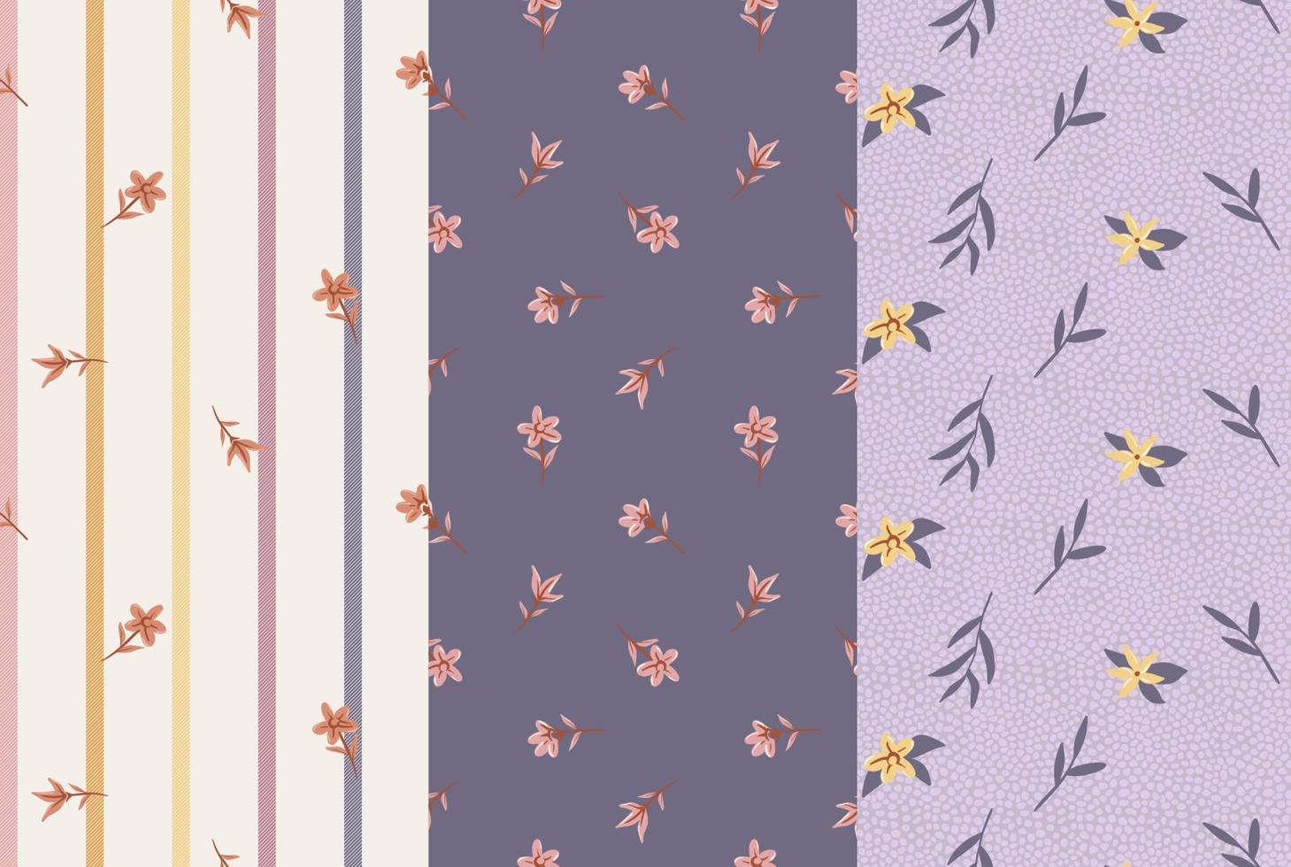 MIXED OF CUTE FLOWERS PATTERN DESIGN SET WITH EARTH TONE COLORS vector