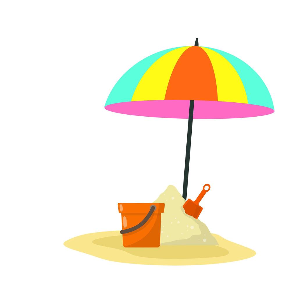 sombrilla de playa. diseño de colores niño cubo y pala. vector