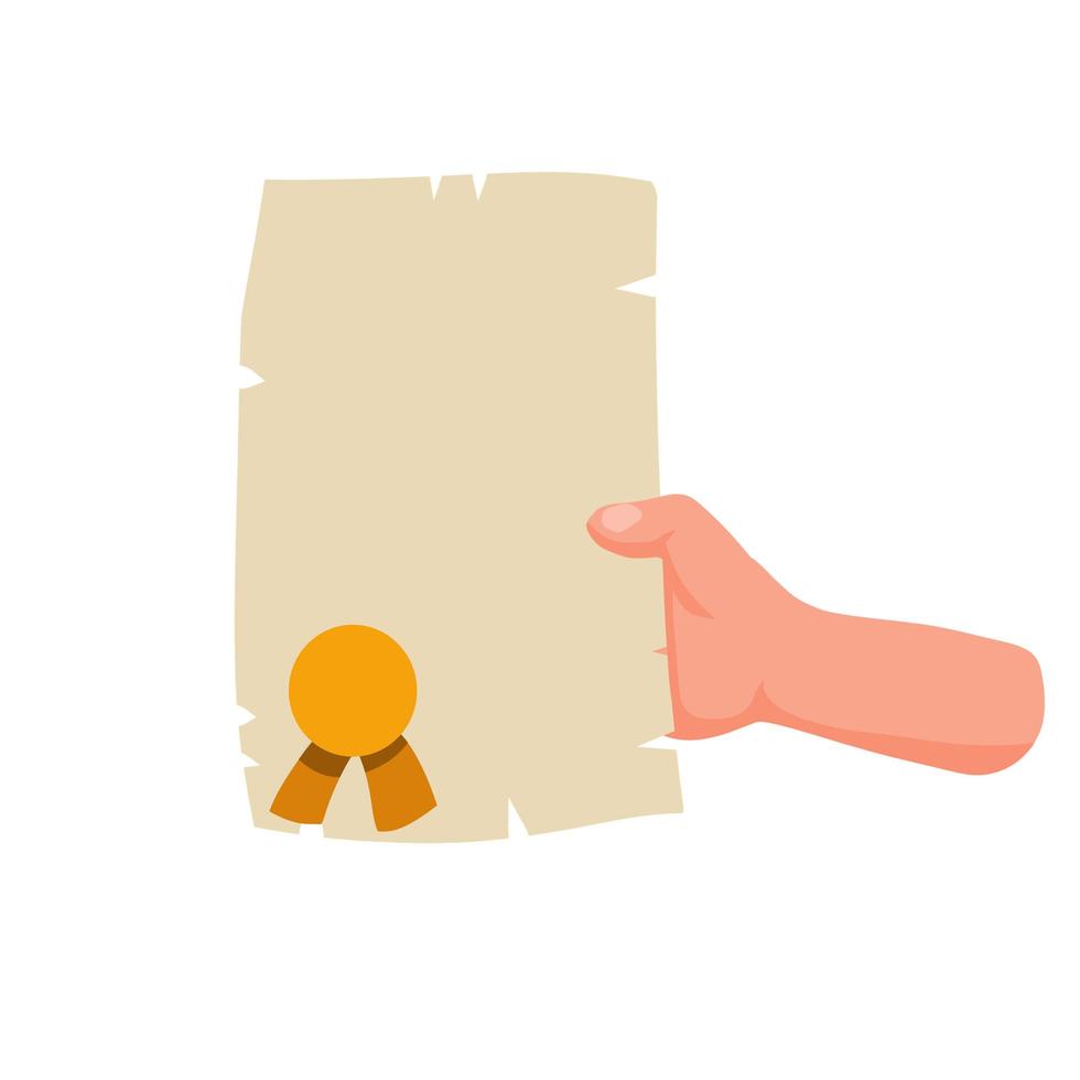 Hand hold old document. Ancient paper sheet. vector