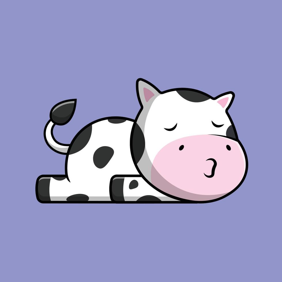 Cute Cow Sleeping Cartoon Vector Icon Illustration. Animal Icon Concept Isolated Premium Vector.