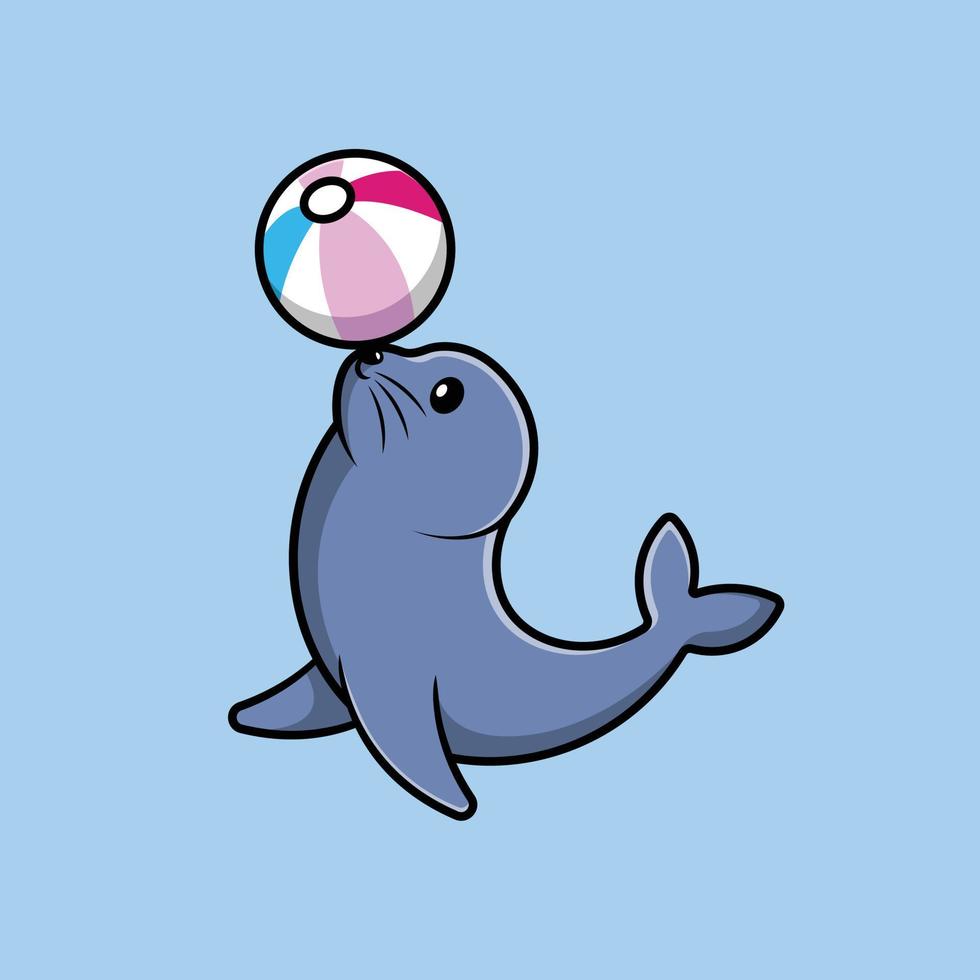 lindas focas jugando a la ilustración de icono de vector de dibujos animados de pelota. concepto de icono animal vector premium aislado.