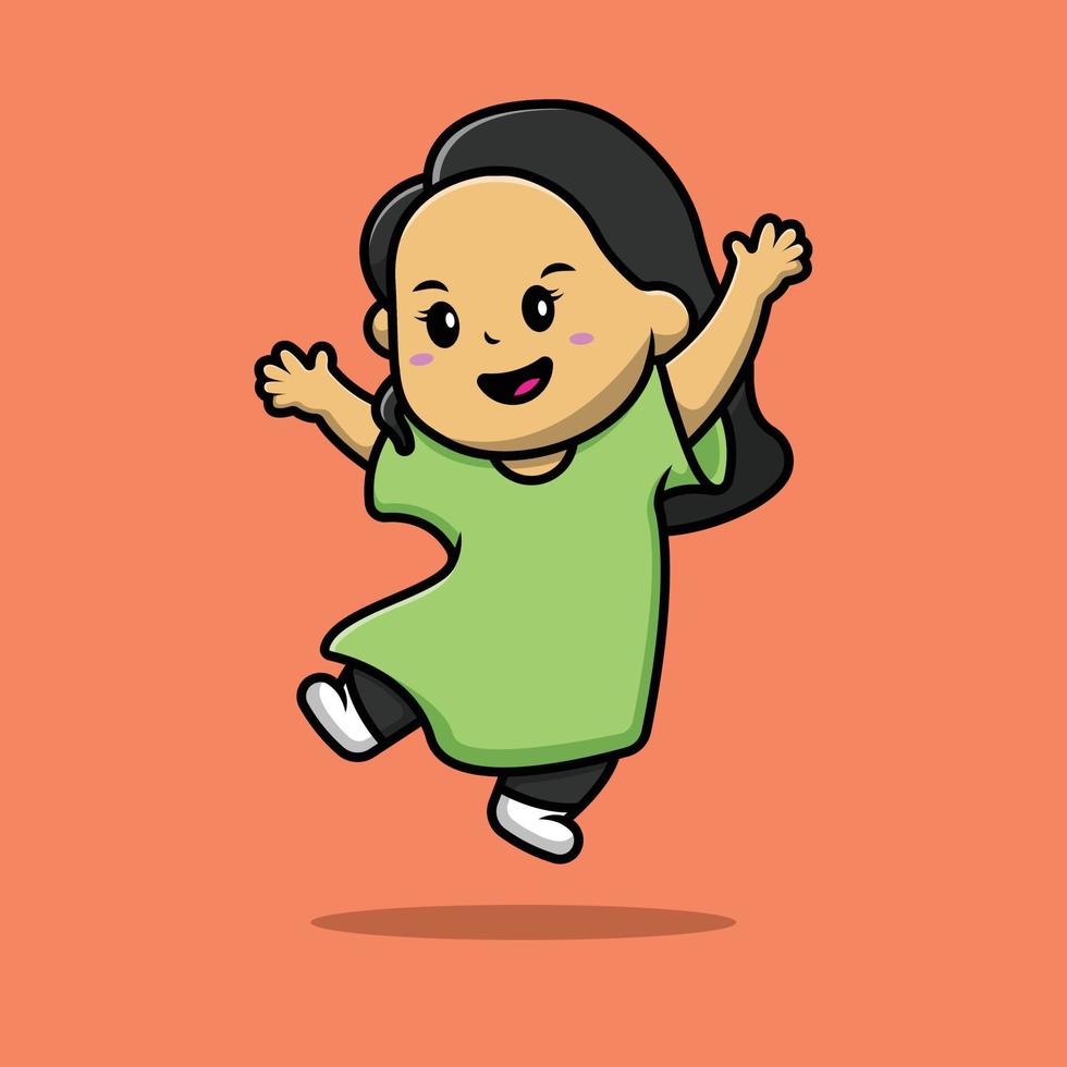 Cute Girl Jumping Cartoon Vector Icon Illustration. People Icon Concept Isolated Premium Vector.