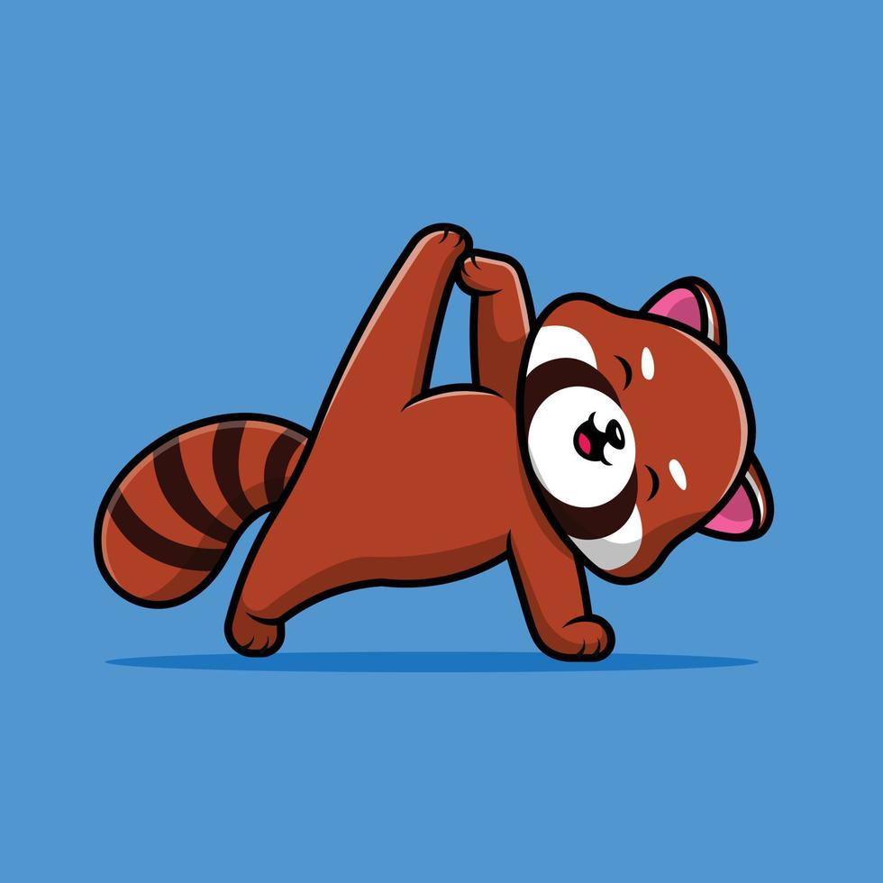 Cute Red Panda Yoga Cartoon Vector Icon Illustration. Animal Sport Icon Concept Isolated Premium Vector.