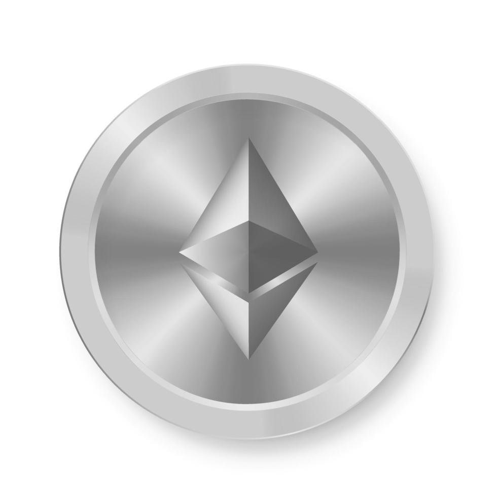 Silver coin of ethereum Concept of web internet cryptocurrency vector