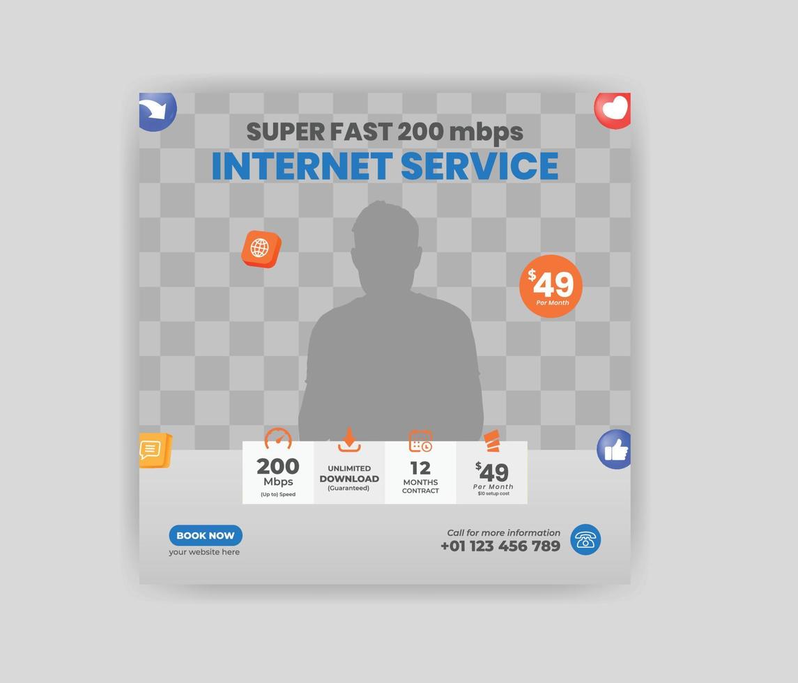 Broadband Internet Service Social Media Post Design Template vector