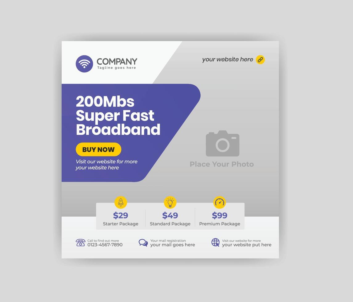 Modern Broadband Internet Social Media Post Design Template vector