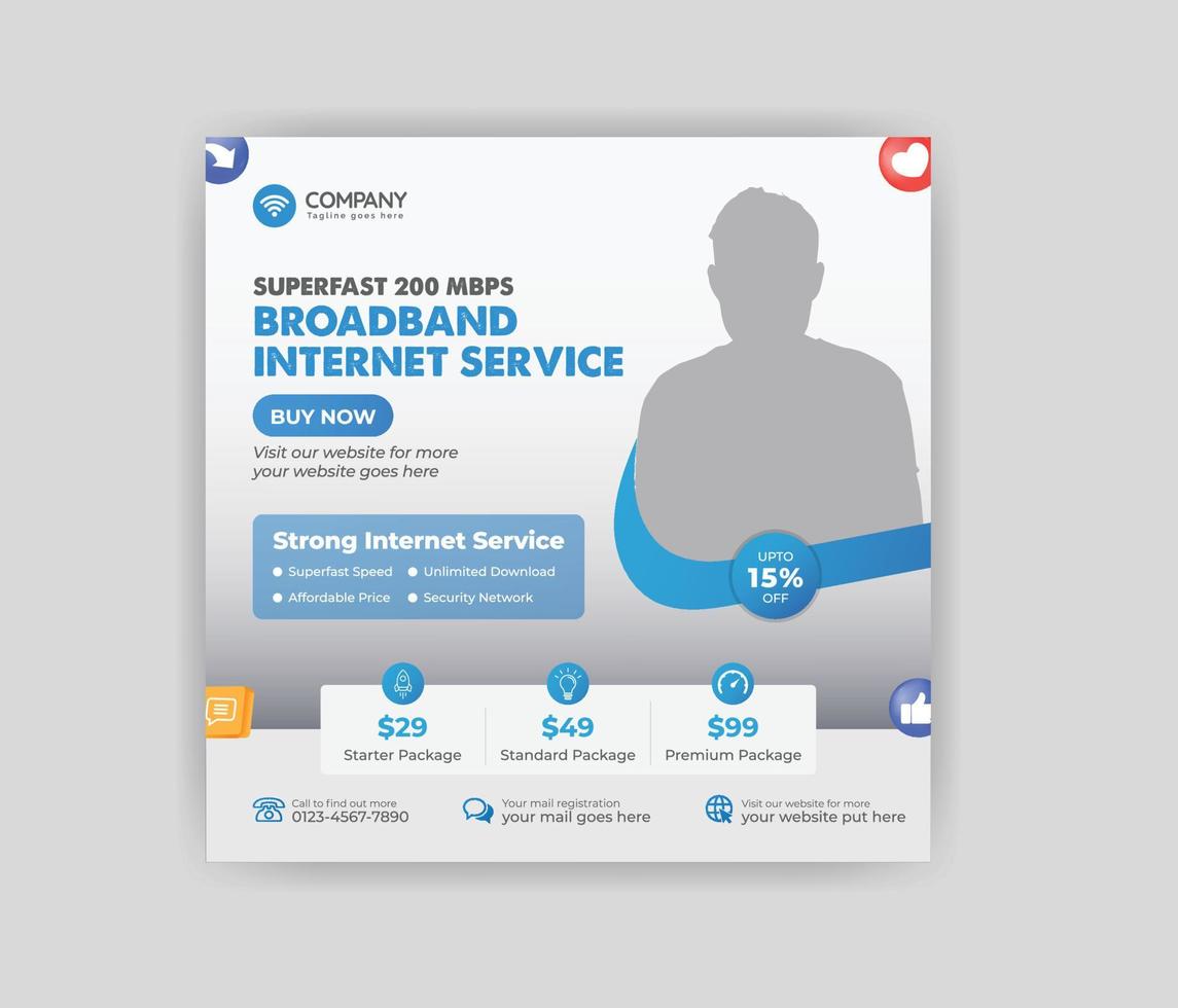 Broadband Internet Service social media post or web banner template vector