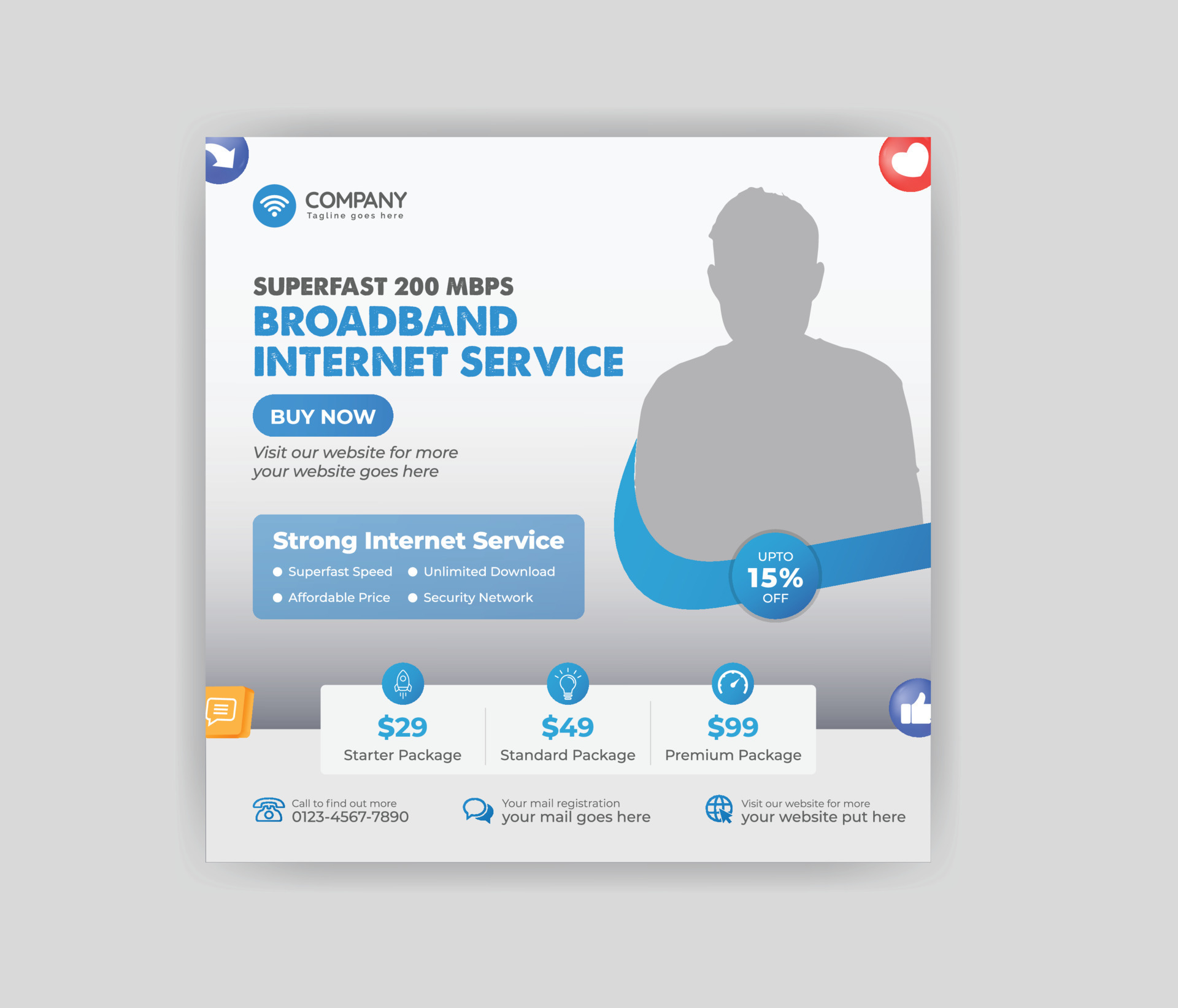 Broadband Service social media post or web banner template 7516066 Vector Art at Vecteezy