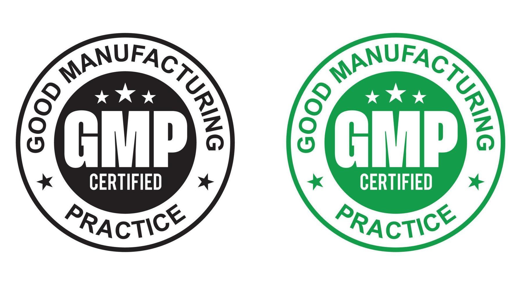 Sello redondo certificado de buenas prácticas de fabricación gmp sobre fondo blanco - vector