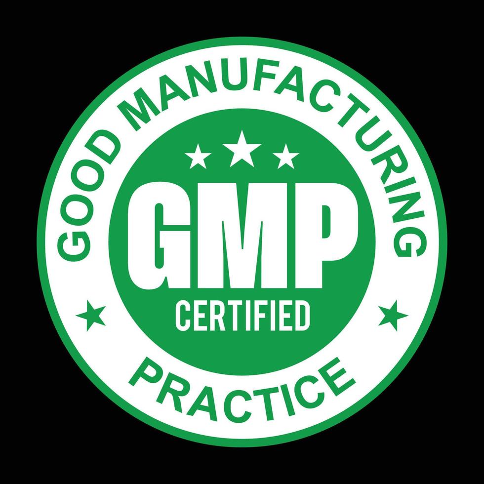 Sello redondo certificado de buenas prácticas de fabricación gmp sobre fondo blanco - vector